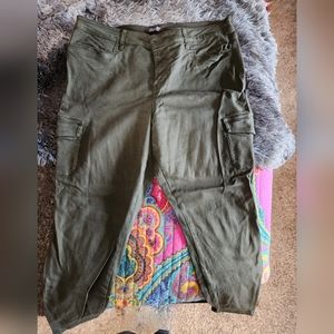 Olive green skinny cargo jeans with ankle zippers